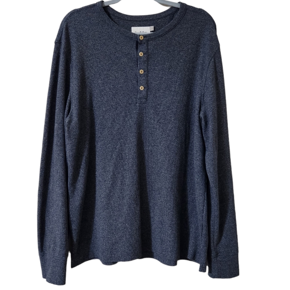 Goodfellow Henley Long Sleeve Casual Shirt for Men Size Large Grey/Blue